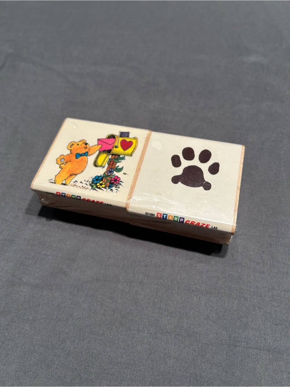 Vintage Stamp Craze Wooden Rubber Stamps Bear Mailbox & Paw Print Set